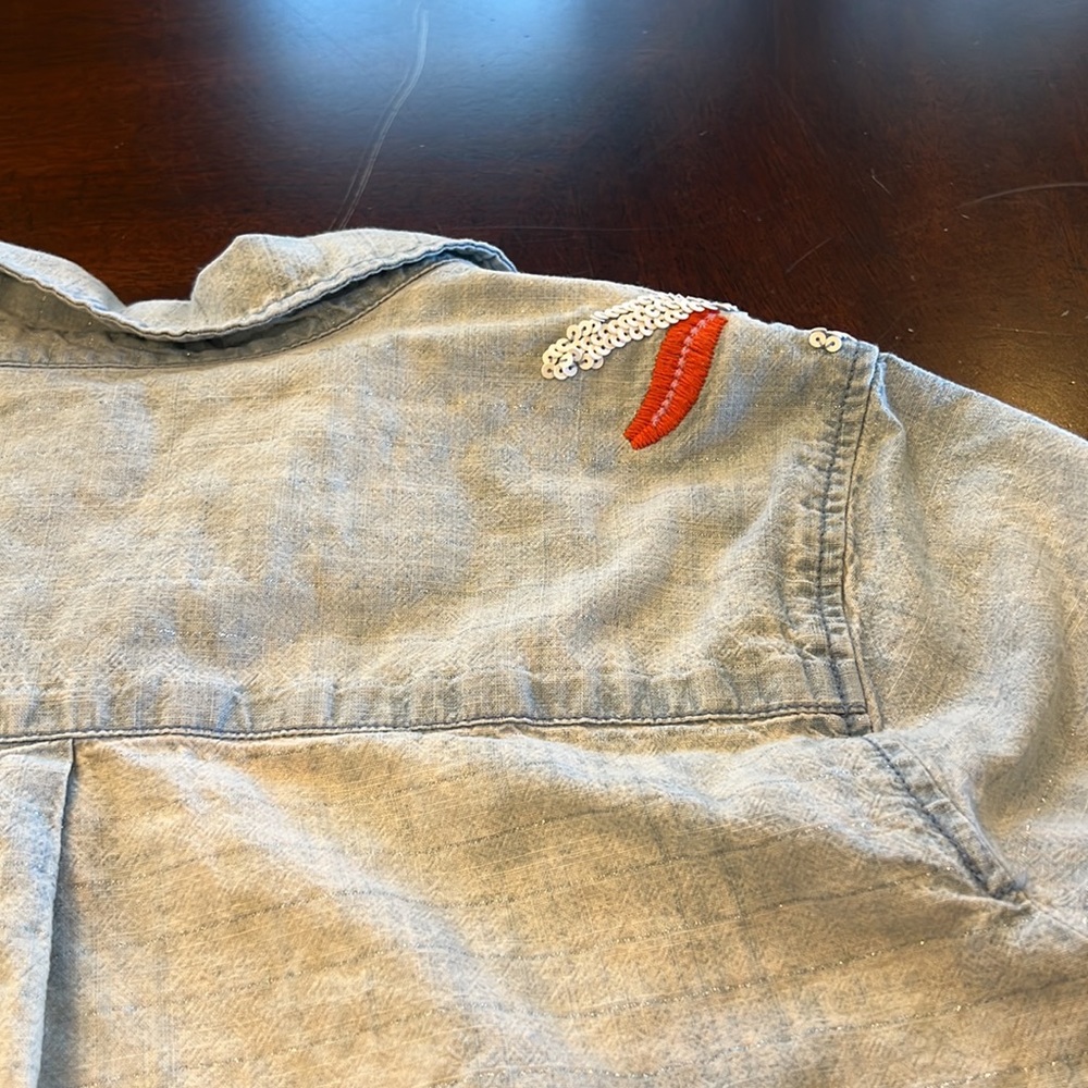 Maeve Light Blue Chambray Button-Down Shirt with Multicolor Embroidery - Picture 9 of 13